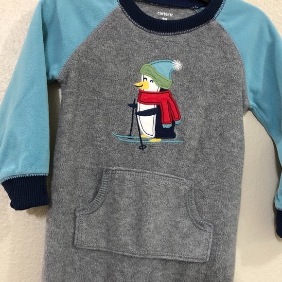 CARTER"S Fleece One-Piece Romper Jumpsuit Bodysuit Penguin Skiing Size 18 Months - Picture 5 of 9